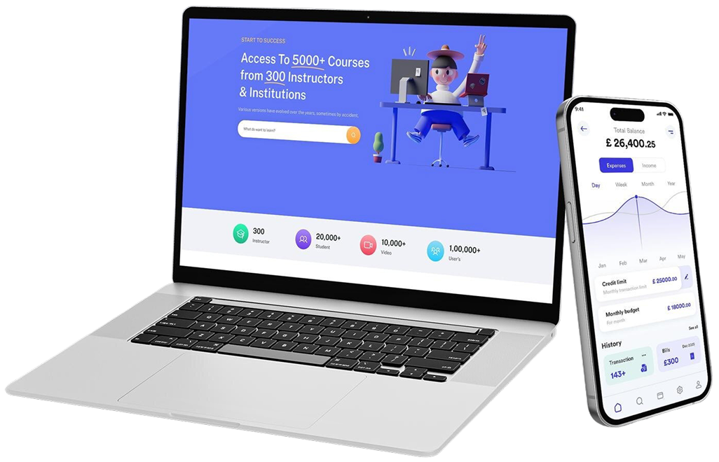 Laptop and phone showing the Fundtrak product UI